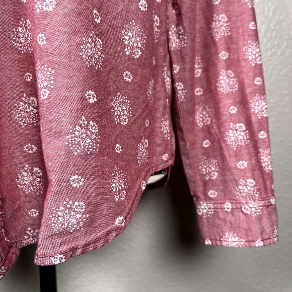 Old Navy Sz M Pink Flower Power Long Sleeve Button Down Shirt Pocket Cotton - Picture 4 of 11